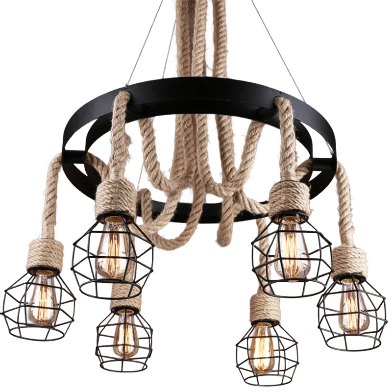Lustra Roata LV580/6BK, 6xE27, Maro, Metal si Sfoara Lustre Vintage Default Title Alessandro Design