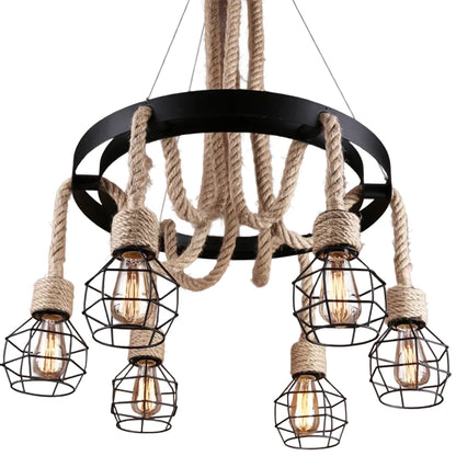 Lustra Roata LV580/6BK, 6xE27, Maro, Metal si Sfoara Lustre Vintage Default Title Alessandro Design
