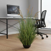 Planta Artificială Iarbă Ornamentală Tip Coadă de Pisică, 120cm, 17 tulpini, Iarbă curbată și Spice, Verde Tomnal, Fara Ghiveci