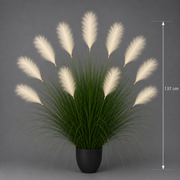 Planta Artificială Iarbă Ornamentală, 137 cm, 11 tulpini, Stuf si Iarba, Verde deschis si Alb, Fara Ghiveci