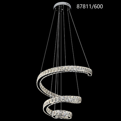 LED luster CC87811/600CH, Priemer 60 cm, Výška 120 cm, IP20, Studené/Neutrálne/Teplé svetlo, Stmievateľné, Strieborný, Kryštál, Oceľ