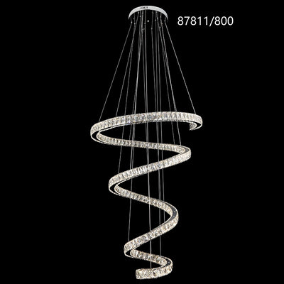 LED luster CC87811/800CH, Priemer 80 cm, Výška 150 cm, IP20, Studené/Neutrálne/Teplé svetlo, Stmievateľné, Strieborný, Kryštál, Oceľ