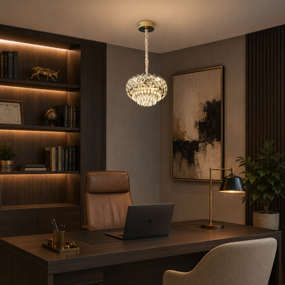 Candelabru Cristal BANO Nobile, 24W, 4xE14,  Inaltime Reglabila, Metal si Cristal, Auriu