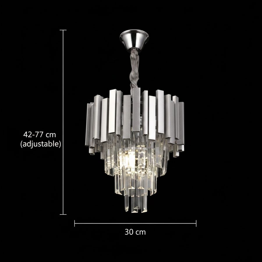 Crystal blois petito 3xe14 luster, priemer 30 cm, striebro, nastaviteľná výška