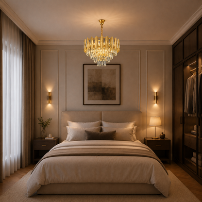 Krištáľový luster BUCKINGHAM Nobile 5xE14, Priemer 40cm, Lesklý zlatý, Nastaviteľná výška