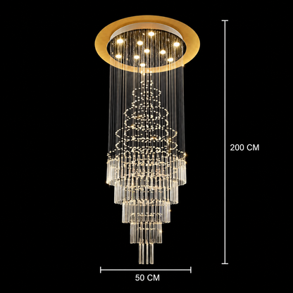 LED krištáľový luster 80W AUGUSTA Gold, priemer 50 cm, výška 200 cm, model rebríka