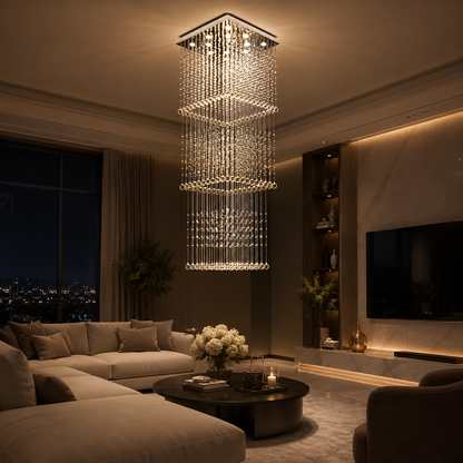 LED krištáľový luster 80W PALATINA Gold, Priemer 50cm, Výška 200cm, Rebríkový model