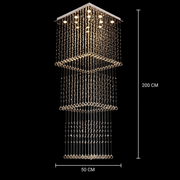 LED krištáľový luster 80W PALATINA Gold, Priemer 50cm, Výška 200cm, Rebríkový model