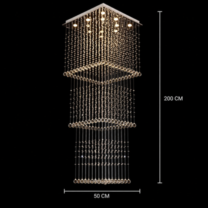 LED krištáľový luster 80W PALATINA Gold, Priemer 50cm, Výška 200cm, Rebríkový model
