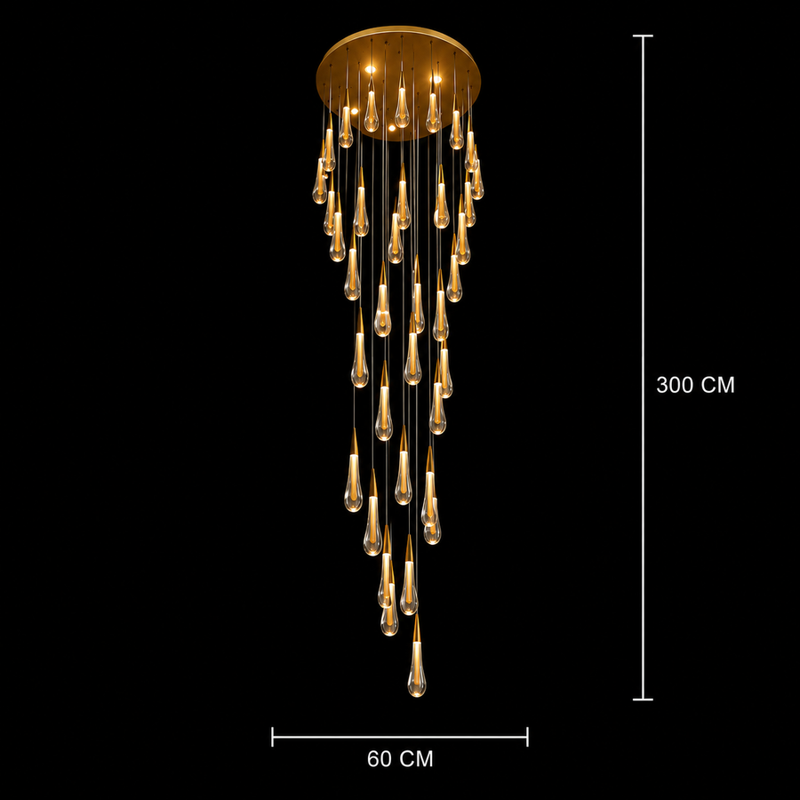 Závesný krištáľový LED luster, Justinian, priemer 60 cm, nastaviteľná výška, zlato, kov a krištáľ