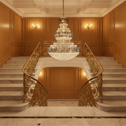 Candelabru Cristal VELIOR Grande 49xE14, D120 cm, Auriu, Inaltime Reglabila, Metal si Cristal