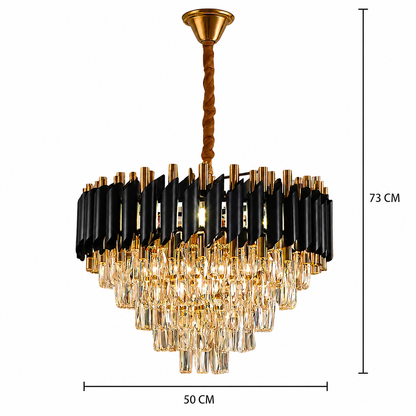 Krištáľový luster VERSAILLES Eleganza 8x E14, Priemer 50cm, Čierny, Lesklý zlatý, Nastaviteľná výška