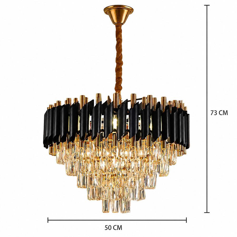 Krištáľový luster VERSAILLES Eleganza 8x E14, Priemer 50cm, Čierny, Lesklý zlatý, Nastaviteľná výška