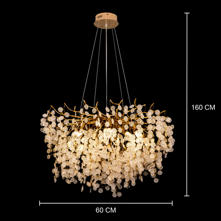 Serenádový krištáľový luster WALTZ, 6xG9, zlatý, 60 cm, nastaviteľná výška