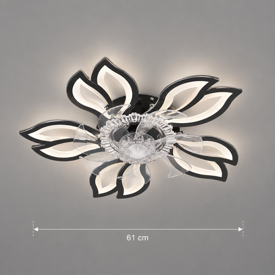 Lustra LED Ventilator ANEMO cu Telecomanda, 30W, D61cm, Lumina Rece/Neutra/Calda, Metal si Plastic, Negru