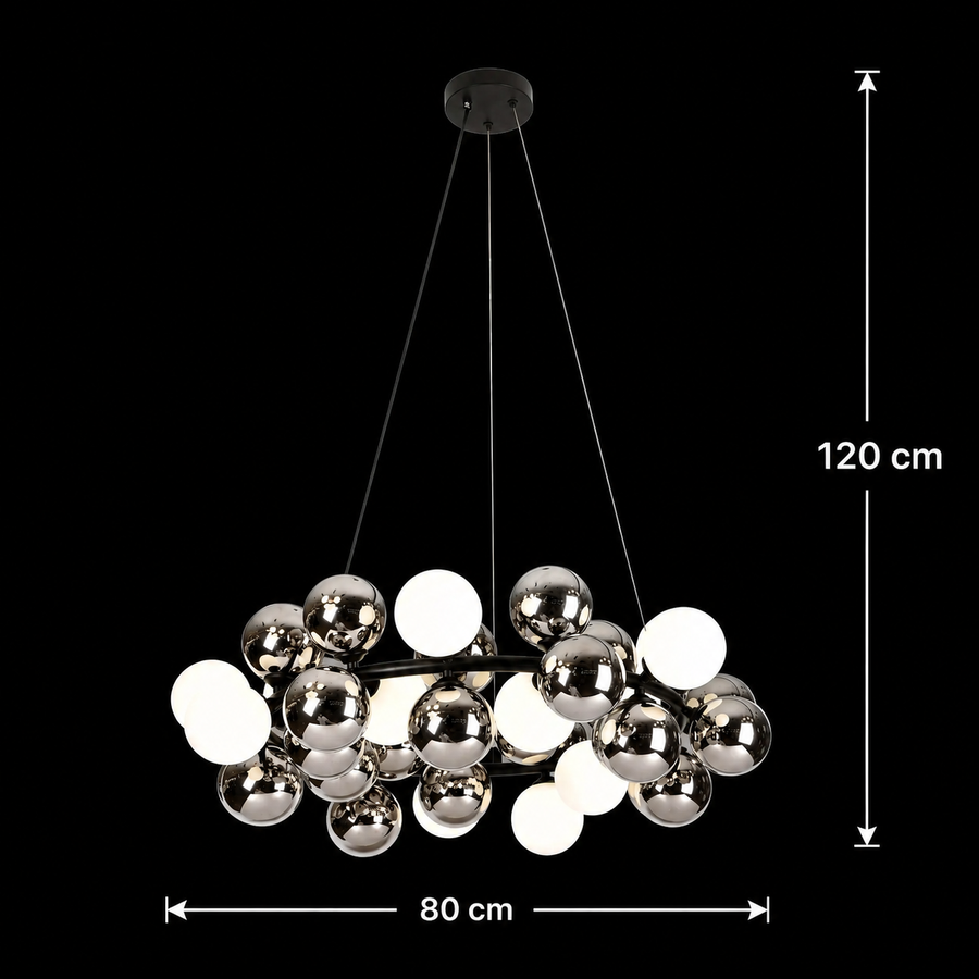 Lustra Suspendata MUSSEL Regalis, D80cm, 13x G9, Crom Lucios, Metal si Sticla