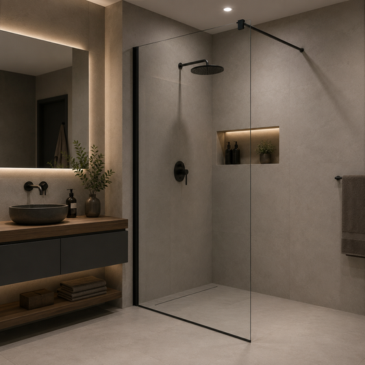 Paravan duș Walk-In 80x195cm, Sticlă securizată 8 mm, Profil metalic rezistent, Negru