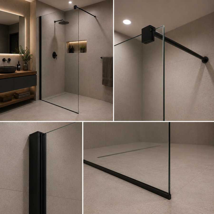 Paravan duș Walk-In 80x195cm, Sticlă securizată 8 mm, Profil metalic rezistent, Negru
