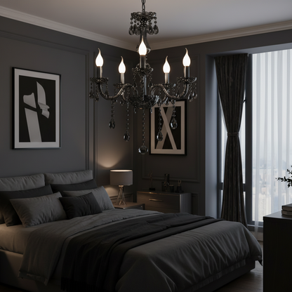 Candelabru Cristal ALNWICK Eleganza, 5xE14, Diametru 48cm, Negru, Inaltime Reglabila Candelabre Clasice Default Title Alessandro Design