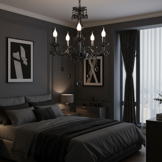 Candelabru Cristal ALNWICK Eleganza, 5xE14, Diametru 48cm, Negru, Inaltime Reglabila Candelabre Clasice Default Title Alessandro Design