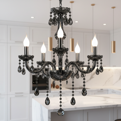 Candelabru Cristal ALNWICK Eleganza, 5xE14, Diametru 48cm, Negru, Inaltime Reglabila Candelabre Clasice Default Title Alessandro Design