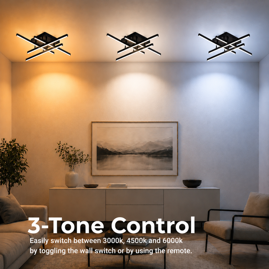 Lustra LED cu Telecomanda LINEX, 52W, 4 Elemente, Liniara, lumina Rece/Calda/Neutra, Dimabila, Negru Lustre LED cu Telecomanda Default Title Alessandro Design