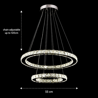 Lustra LED cu telecomanda si cristal PRISM LUMINIS 58W, 2 Cercuri, lumina Rece/Calda/Neutra, Dimabila, Crom si Alb, Inaltime Reglabila Lustre LED cu Telecomanda Default Title Alessandro Design