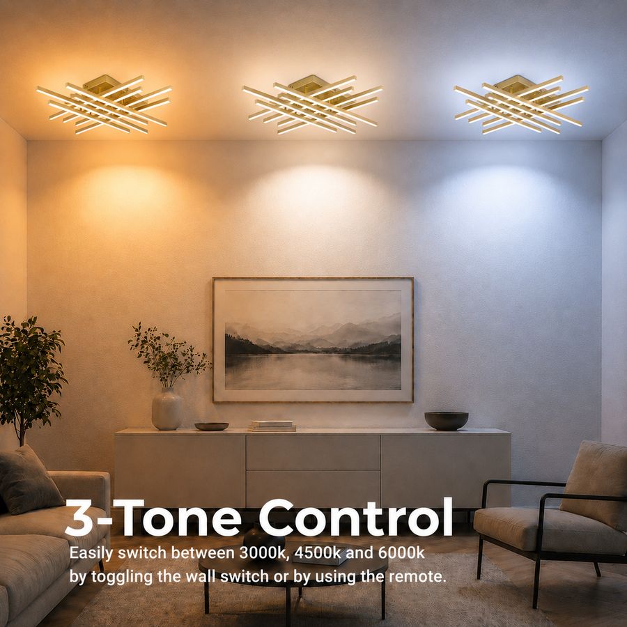 Lustra LED cu Telecomanda LINEX, 108W, Lumina 3000K/4000K/6000K, Dimabila, Auriu Lustre LED cu Telecomanda Default Title Alessandro Design