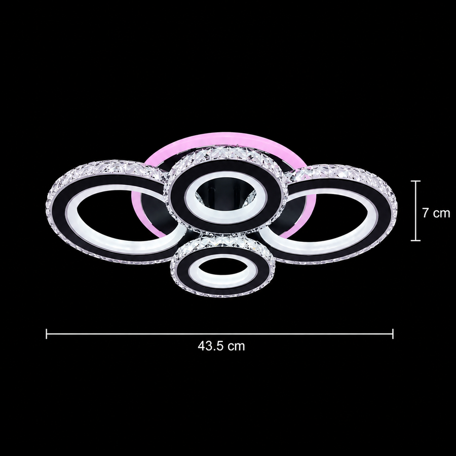 Lustra LED cu telecomanda si cristal NOVA ROTONDA RGB 82W, 4 Cercuri, lumina Rece/Calda/Neutra, Dimabila, Negru Lustre LED cu Telecomanda Default Title Alessandro Design