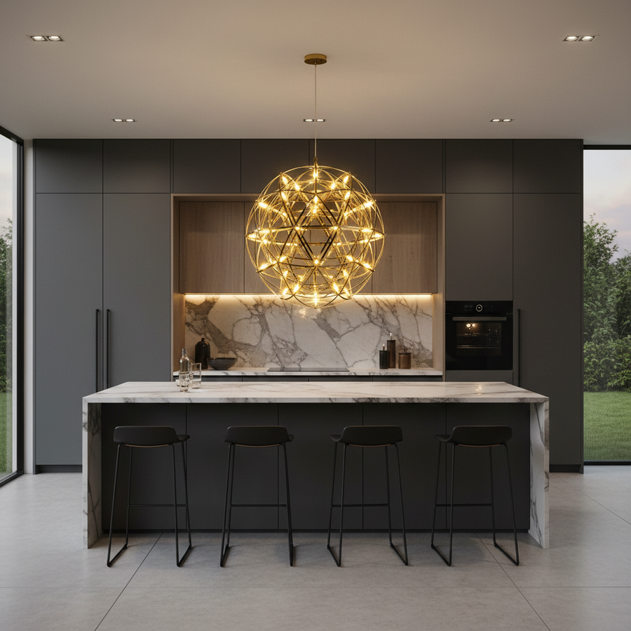 Krištáľový LED luster KILKENNY Culmino, 144W, neutrálne svetlo, priemer 60 cm, zlatý