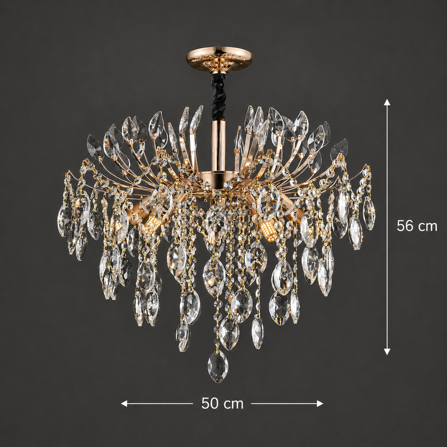 Krištáľový luster PALERMO Eleganza 5xE14, Priemer 50cm, Zlatý