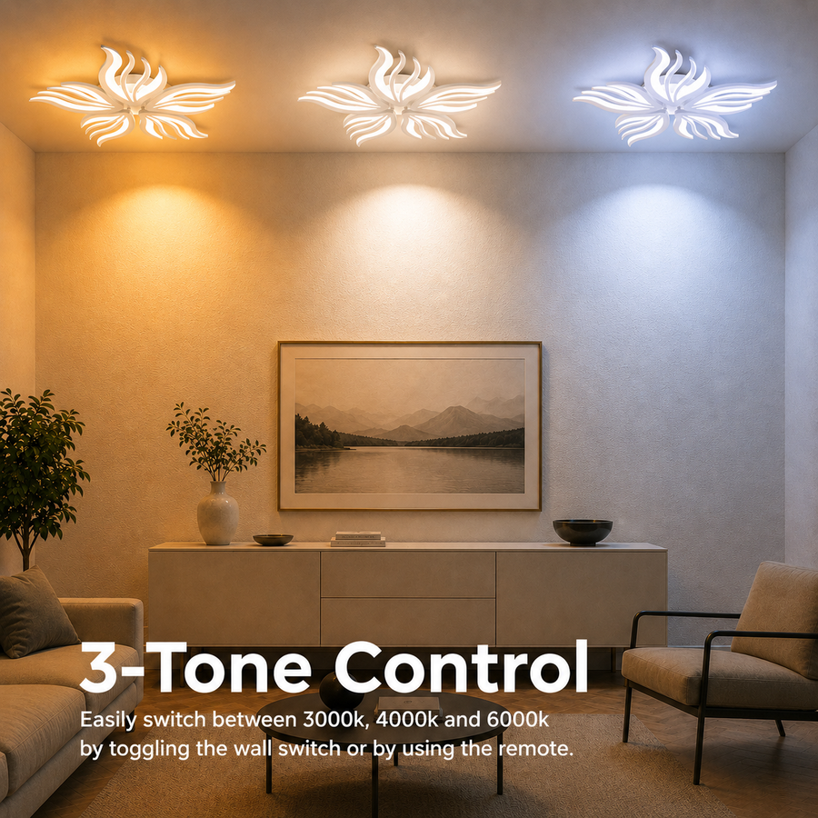 LED luster s diaľkovým ovládaním SAKURA 60W, 5 okvetných lístkov, studené/teplé/neutrálne svetlo, stmievateľné, biela