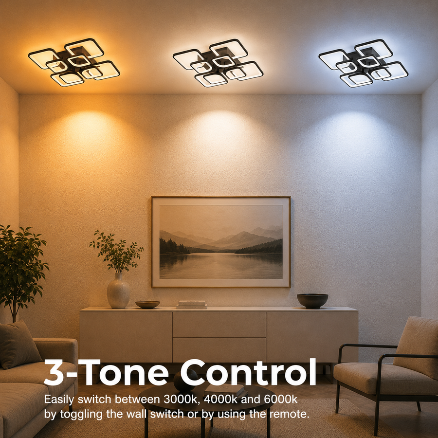 LED luster s diaľkovým ovládaním ZOE, 8 štvorcových, 138W, studené/teplé/neutrálne svetlo, stmievateľné, čierny