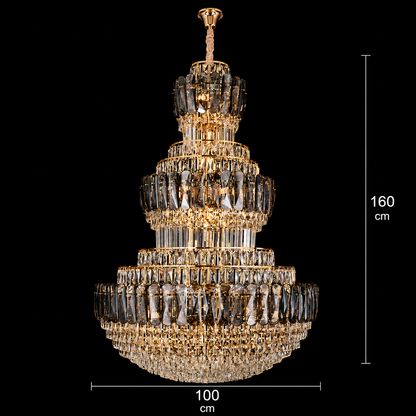 Candelabru Cristal VELIOR Supremo 40xE14, D100 cm, Auriu, Inaltime Reglabila, Metal si Cristal