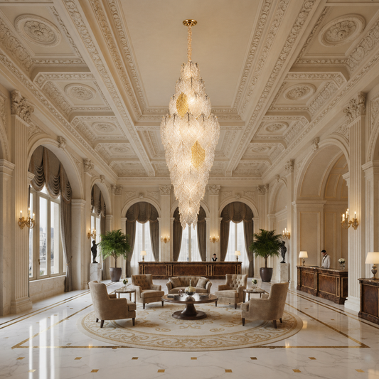 Candelabru Cristal LACE Supremo 26xE14, Diametru 60cm, Inaltime 180cm, Auriu Lucios, Inaltime Reglabila, Design Elegant Candelabre Cristal Default Title Alessandro Design
