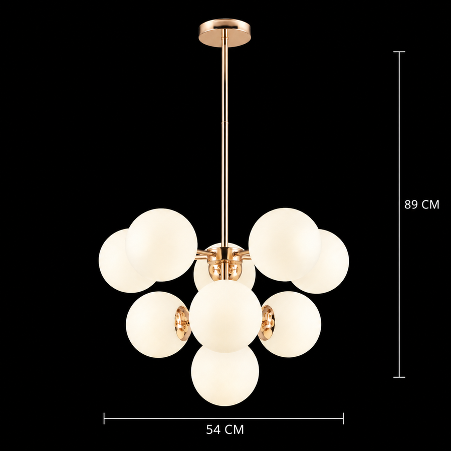 Lustra plastic rotomulat ORBS Magno, 54cm, 9xE27, Globuri, Auriu