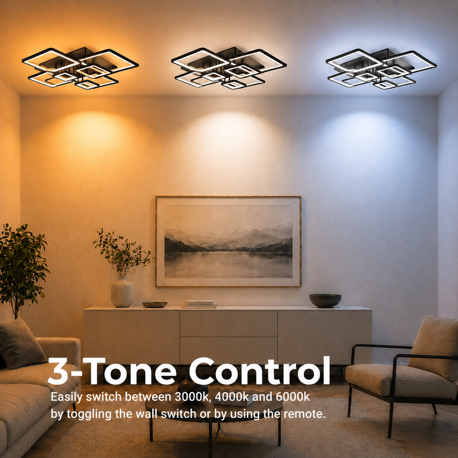 Lustra LED cu telecomanda ELLA 186W, 8 Patrate, lumina Rece/Calda/Neutra, Dimabila, Negru Lustre LED cu Telecomanda Default Title Alessandro Design