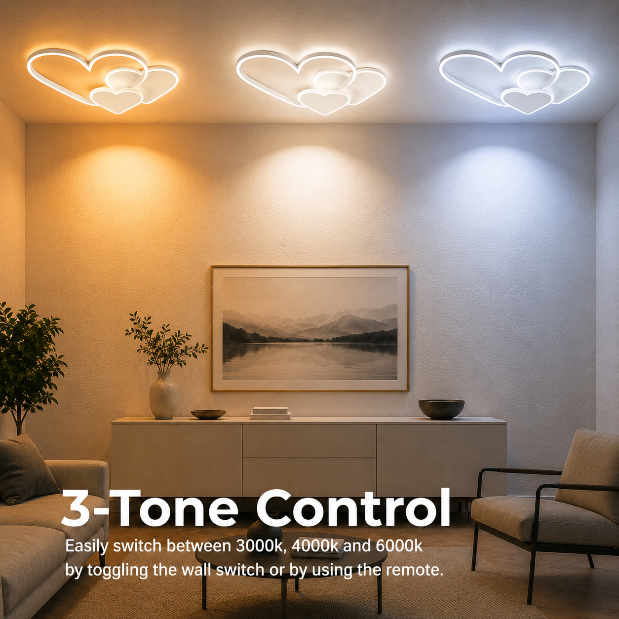 Lustra LED cu telecomanda AMI 48W, 3 Inimi, lumina Rece/Calda/Neutra, Dimabila, Alb Lustre LED cu Telecomanda Default Title Alessandro Design