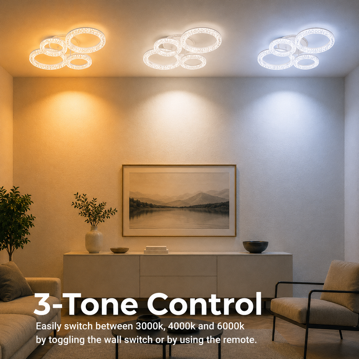 Lustră LED Linnea cu Telecomandă, 74W, 3000K/4000K/6000K, Dimabil, Alb, Cristale Lustre LED cu Telecomanda Default Title Alessandro Design