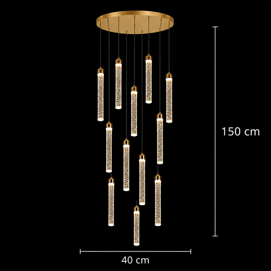 Závesný krištáľový LED luster, Justinian, priemer 60 cm, nastaviteľná výška, zlato, kov a krištáľ