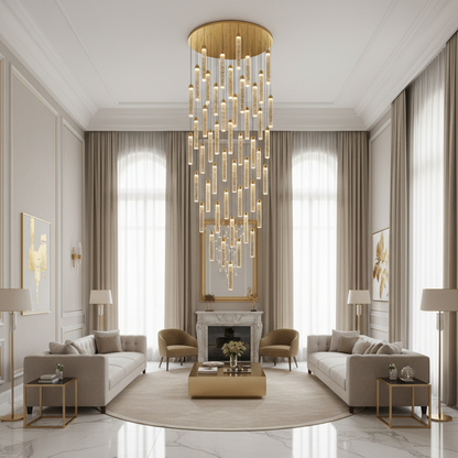 Závesný krištáľový LED luster, Justinian, priemer 60 cm, nastaviteľná výška, zlato, kov a krištáľ