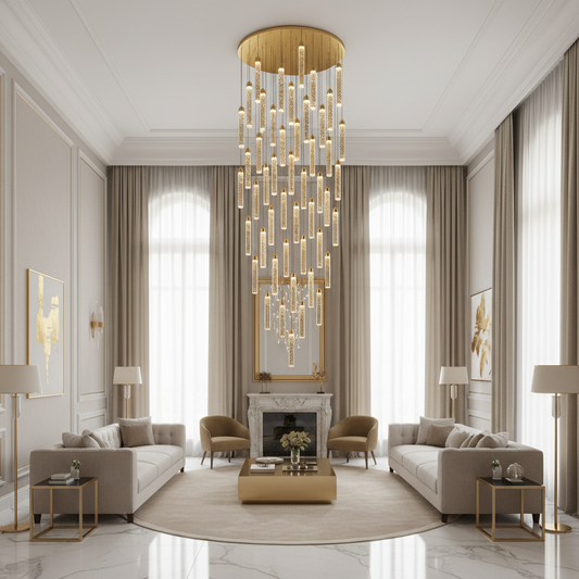 Závesný krištáľový LED luster, Justinian, priemer 60 cm, nastaviteľná výška, zlato, kov a krištáľ