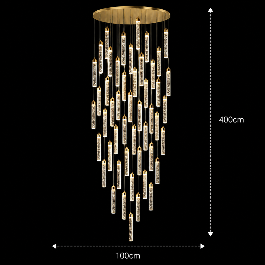 Závesný krištáľový LED luster, Justinian, priemer 60 cm, nastaviteľná výška, zlato, kov a krištáľ