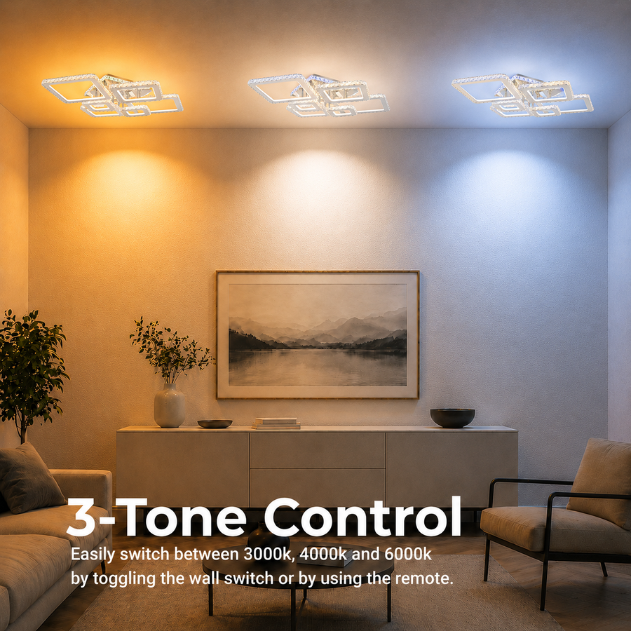 LED luster s diaľkovým ovládaním a krištáľom NOVA RHOMBA RGB 168W, 6 štvorcových, studené/teplé/neutrálne svetlo, stmievateľné, lesklé chrómové LED lustre a kryštály Predvolený názov Alessandro Design