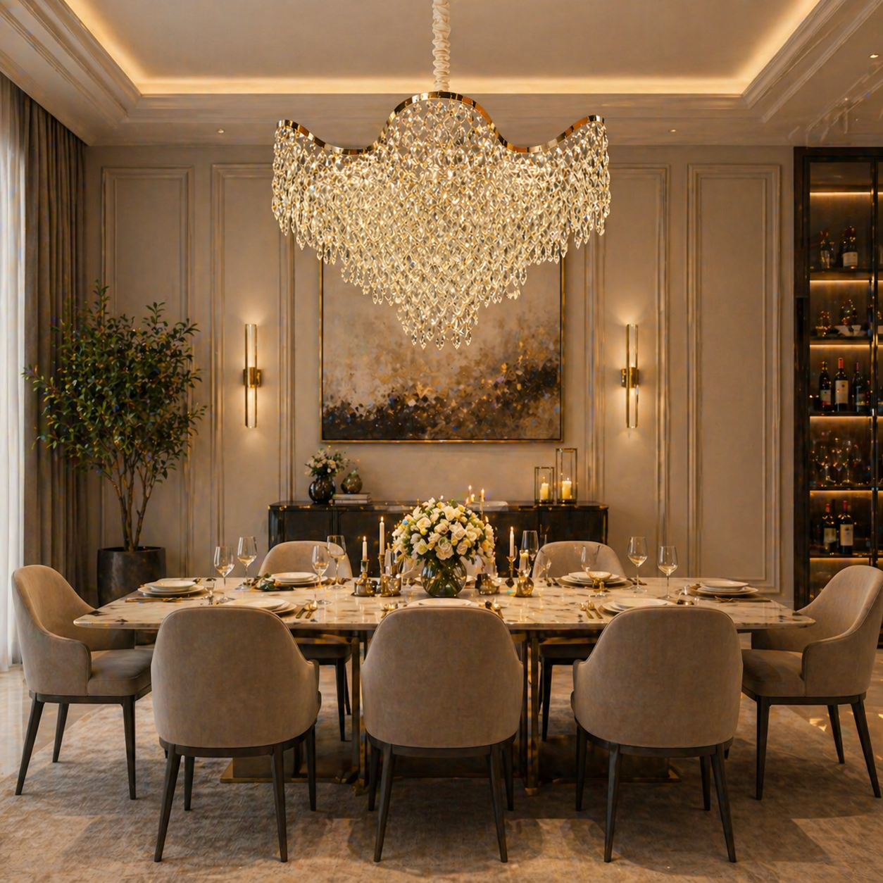 Candelabru Cristal 13xE14 VELOURA Magno , D60 cm, Auriu, Inaltime Reglabila, Metal si Cristal Candelabre Cristal Default Title Alessandro Design