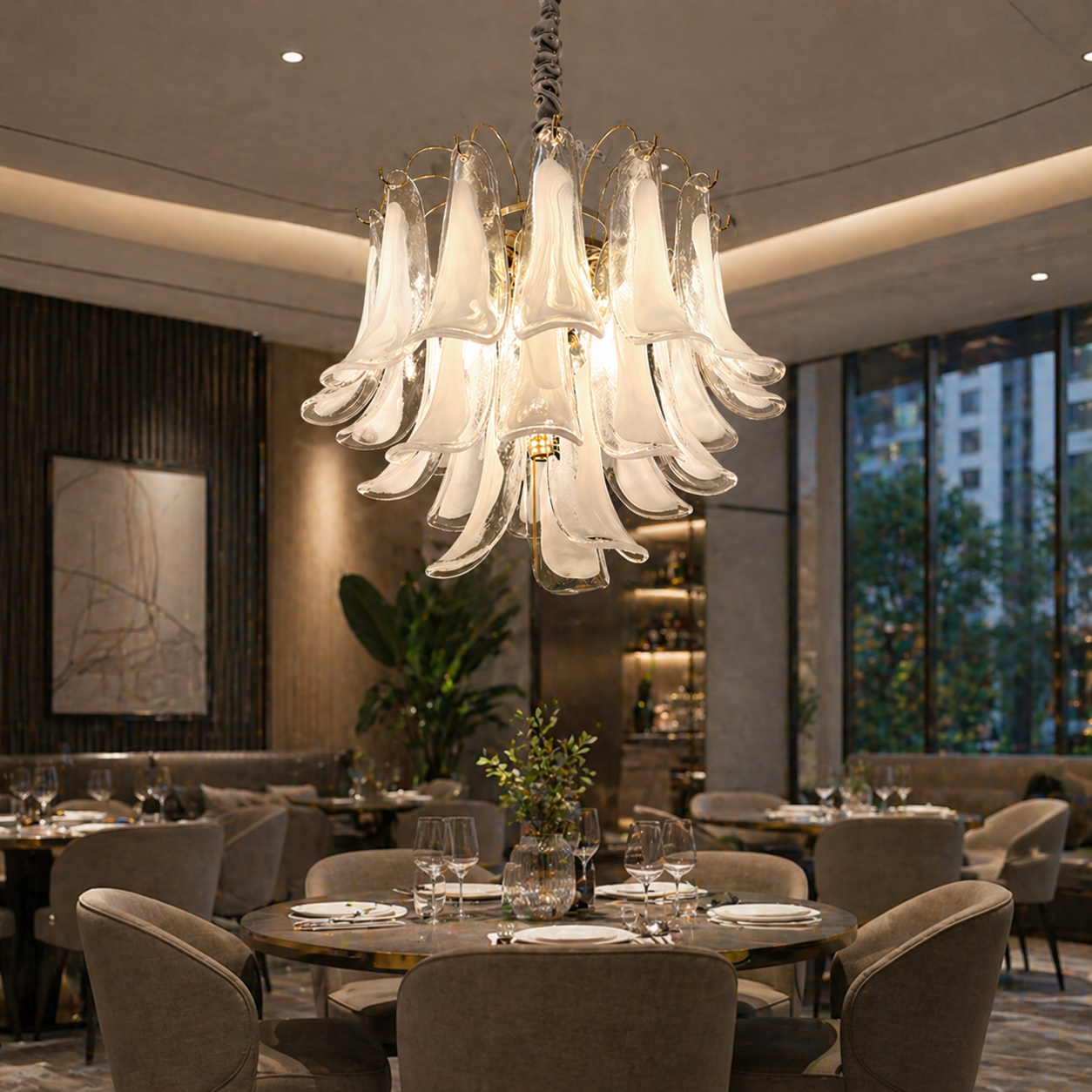 Candelabru Cristal MURANO Eleganza 4xE14, D50 cm, Alb, Inaltime Reglabila, Metal si Cristal Candelabre Cristal Default Title Alessandro Design