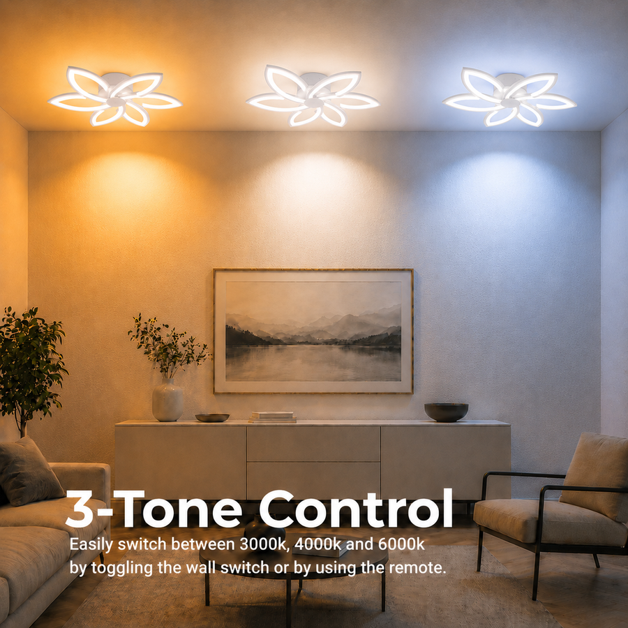 Lustra LED cu telecomanda si cristal FLORA 82W, 6 Petale, lumina Rece/Calda/Neutra, Dimabila, Alb