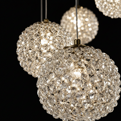 Candelabru Cristal MILLE, 25xG9 , Diametru 60cm x Inaltime 340cm, Cristal si Metal, Auriu