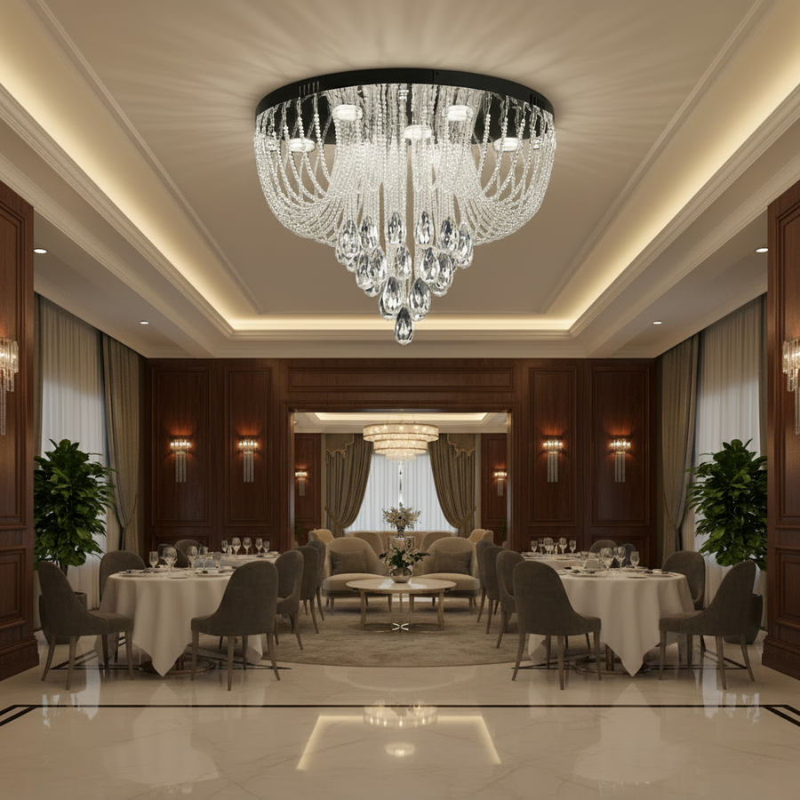 Candelabru LED Cristal MAGE Eleganza, 26W, Lumina Calda/Neutra/Rece, Diametru 50cm, Crom Lucios