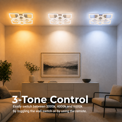 Lustra LED RENATO Magno cu telecomanda si cristal,  128W, 8 Patrate, Lumina Rece/Calda/Neutra, Dimabila, Alb